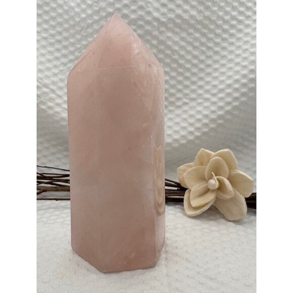 XL 5.75” Rose Quartz Tower 1.5lb Polished Pink Crystal Point for Love & Healing - Picture 8 of 9